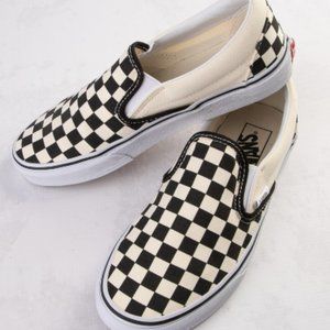 Vans Slip-On Checkerboard Skate Shoe - Black / White Size Men 7.5